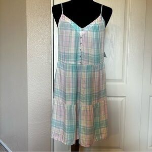 NWT Abound Pink Teal Adley Plaid Sleeveless Summer Dress‎ Size Small
